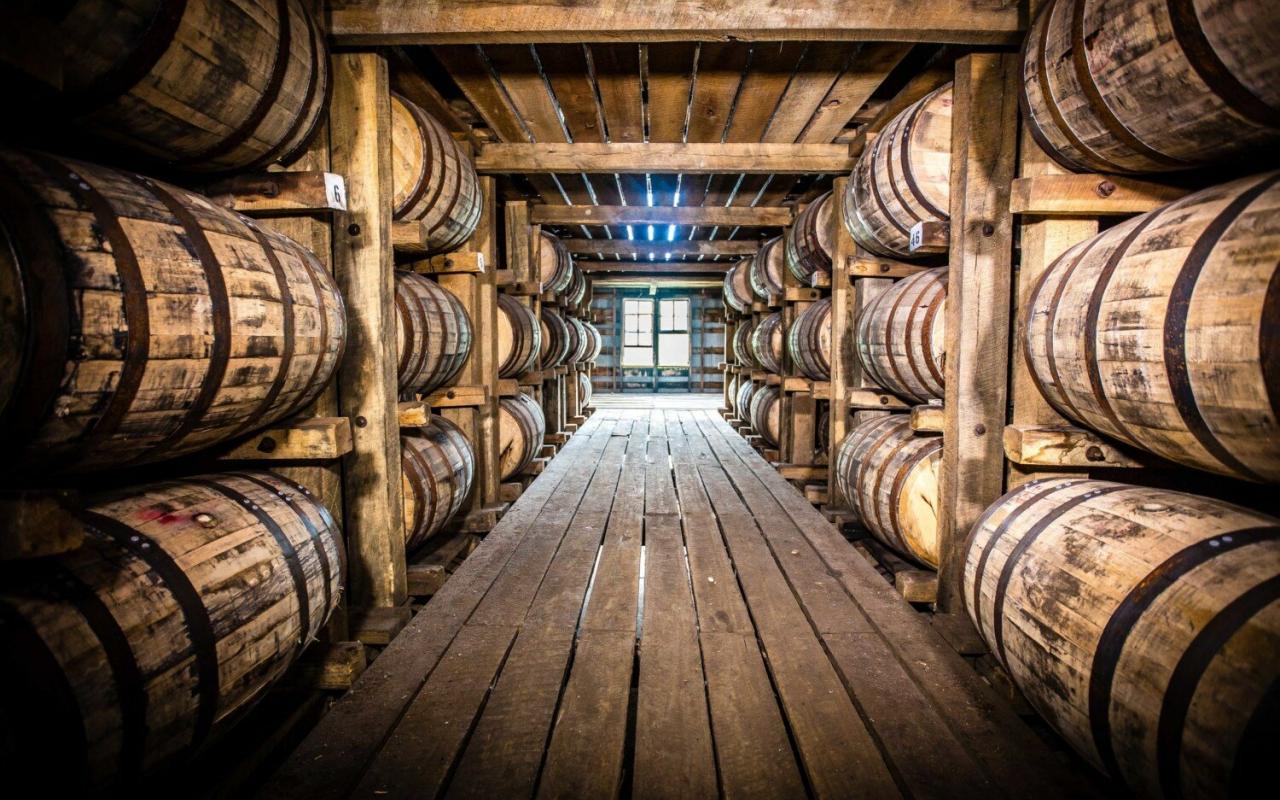 barili riempiti di bourbon whiskey  (kentucky, stati uniti)