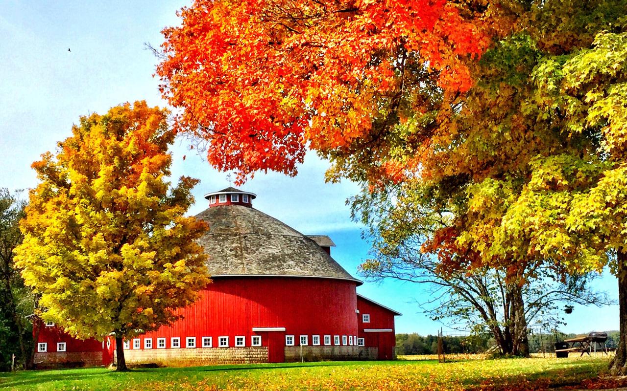 granaio di una fattoria in indiana in autunno (indiana, stati uniti)