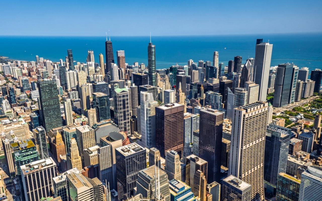 chicago e i suoi grattacieli visti dall'alto (illinois, stati uniti)