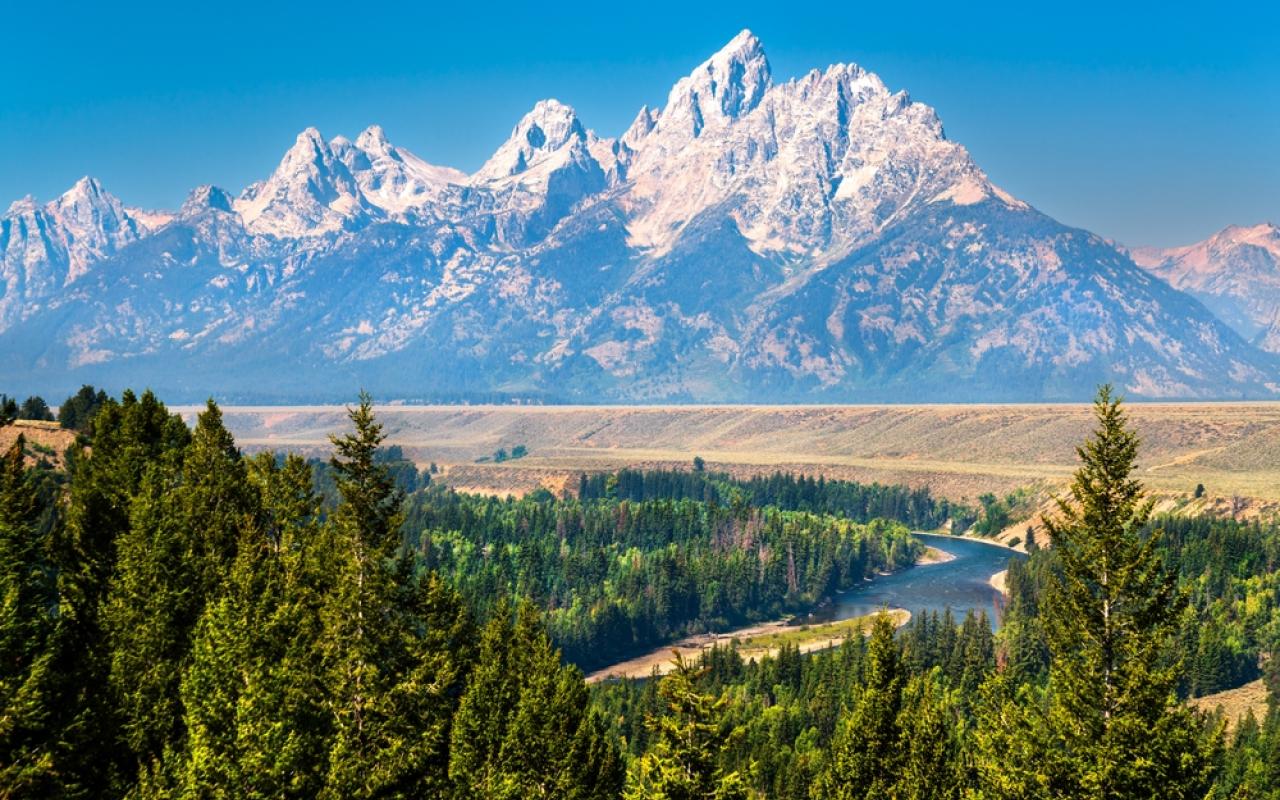vista panoramica del teton range (wyoming, stati uniti)