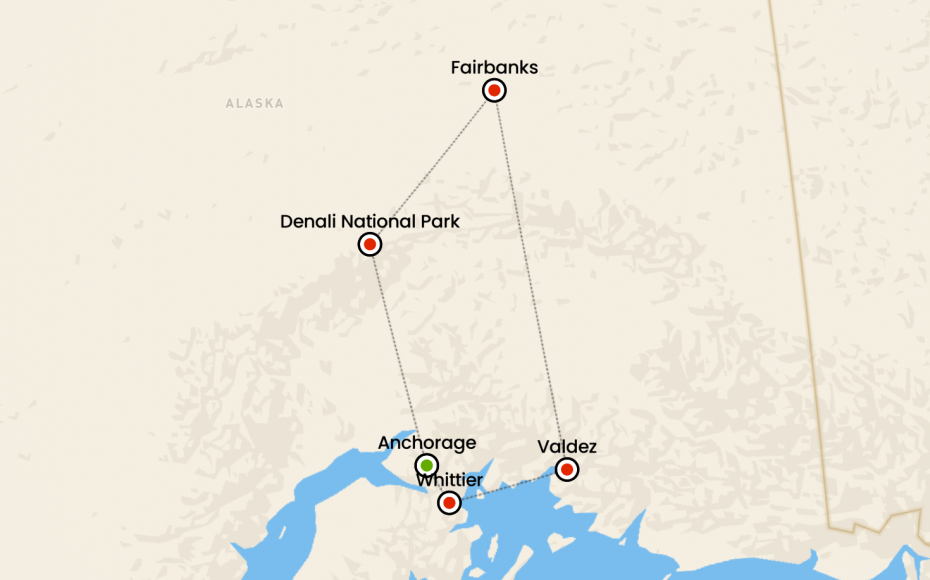 itinerario in auto anchorage denali fairbanks valdez whittier anchorage