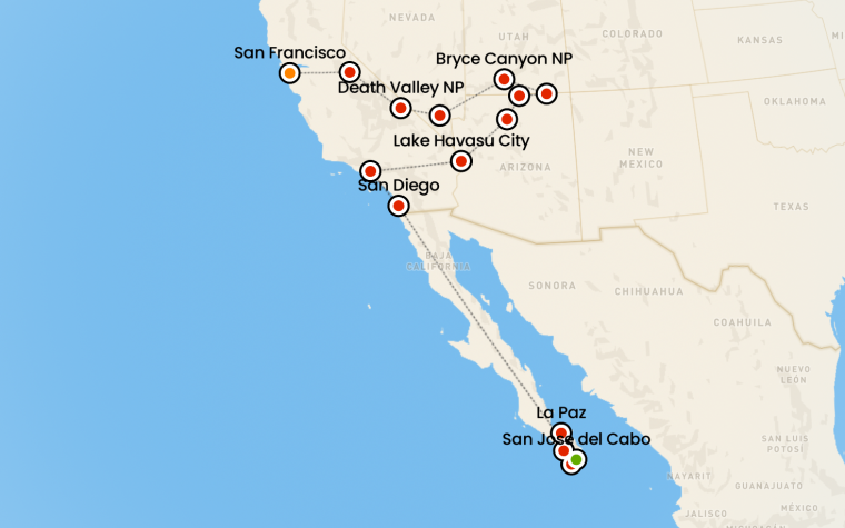 itinerario in auto california parchi nazionali e bassa california