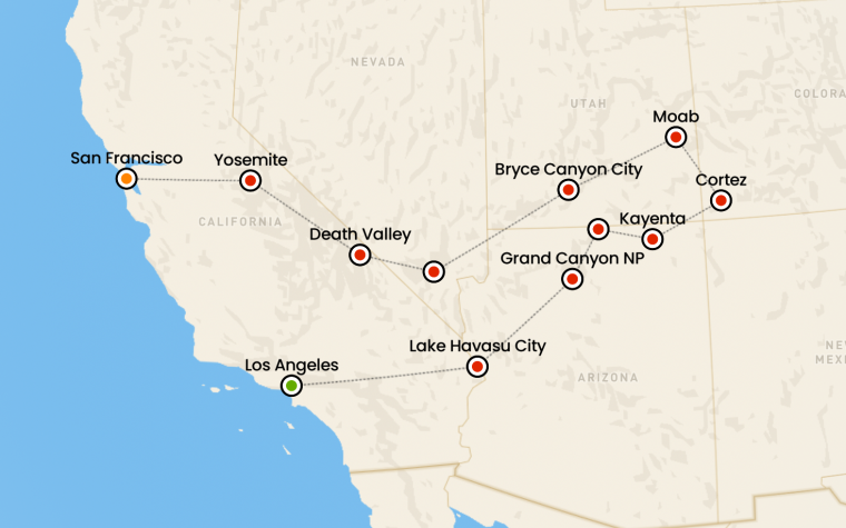 itinerario in auto california nevada utah colorado e arizona