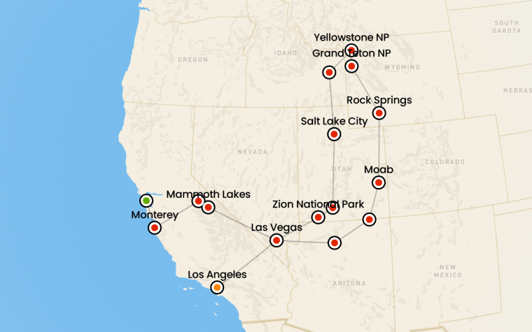 itinerario tour in pullman da los angeles a san francisco tra i parchi nazionali