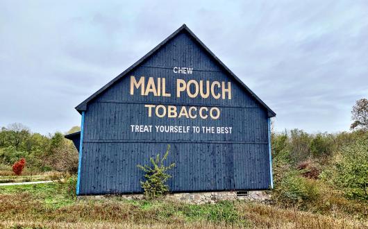 fienile americano con pubblicità del tabacco da masticare (indiana, stati uniti)