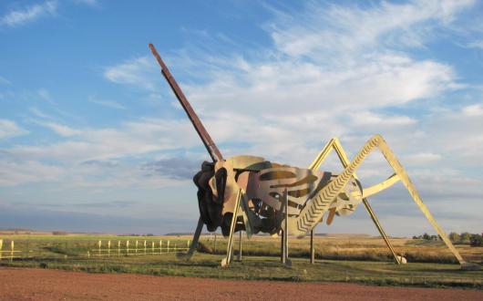 scultura di cavalletta gigante lungo la enchanted highway (north dakota, stati uniti)