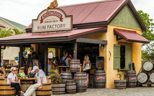 botti di rum di fronte ad una rum factory in giamaica (giamaica, stati uniti)