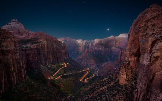 zion national park di notte (utah, stati uniti)