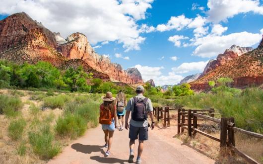 gruppo di persone cammina nello zion national park (utah, stati uniti)
