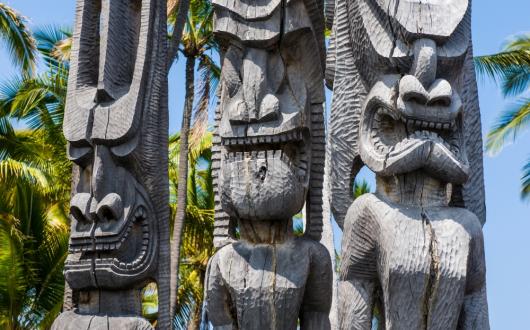 ki'i statue in legno intagliato di divinità hawaiane (hawaii, stati uniti)