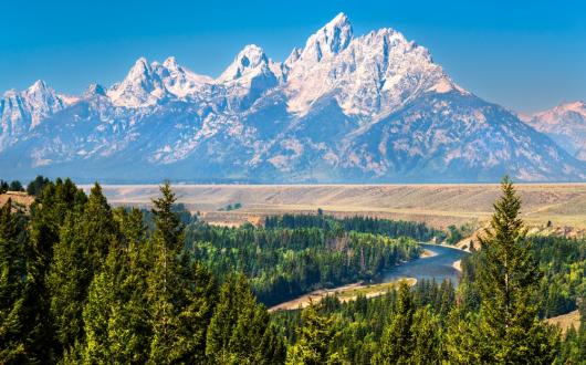 vista panoramica del teton range (wyoming, stati uniti)