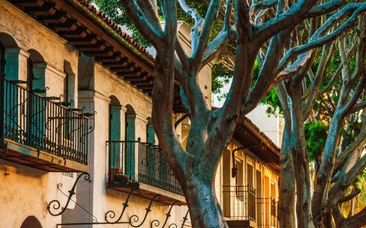scorcio di case e alberi a santa barbara (california, stati uniti)
