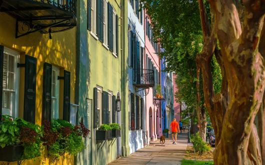 case lungo la rainbow row a charleston (south carolina, stati uniti)