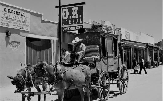 carrozza trainata da cavalli a tombstone (arizona, stati uniti)