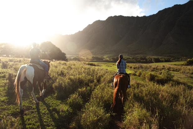 tour a cavallo al tramonto alle Hawaii